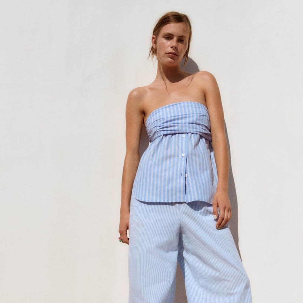 Zara Strapless Striped Poplin Top